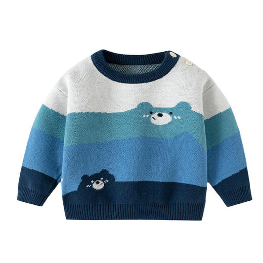 调皮小熊韩版条纹男童毛衣针织纯棉婴儿毛衣A类秋冬加厚儿童毛衣 商品图4