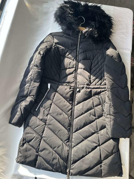 贝壳三 秋冬加厚连帽中长款羽绒服修身收腰毛领连帽外套C110807 商品图0