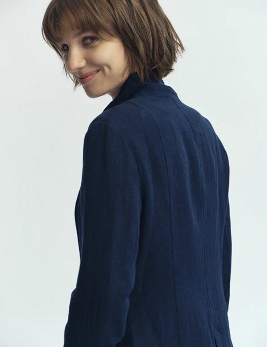 Jai  绀青蓝/沙色日本亚麻曼德勒西装夹克 商品图2