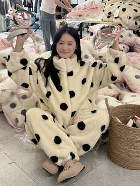 YW立领波点牛奶绒加厚居家套装(LH)(LD)-纪念日百货167898932