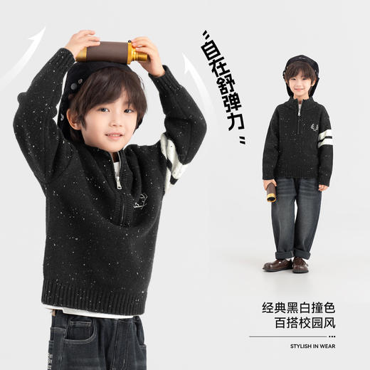 【件件底价，童装双倍积分】多多家男童毛衣针织衫秋冬季2025新款儿童中大童半拉链刺绣冬装潮11279 商品图1
