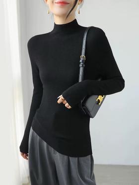 100%美利奴羊毛针织衫 轻盈无压 暖软热感 无缝一体成型  水波纹肌理 气质半高领 米思阳2026春冬新款  舒适保暖 高弹力针织打底衫5016