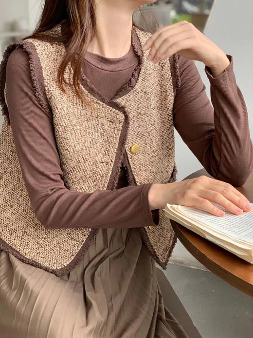 【百图lulu定制】【奢雅香风套装裙】经典粗花呢 撞色 马甲 百褶连衣裙 套装 商品图9