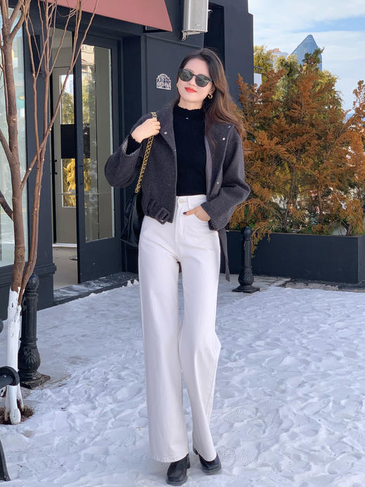 【百图lulu定制】【预售10天发】【王牌牛仔裤】新疆长绒棉 高腰收腹 显腿长显腿直 外层磨毛 厚实牛仔直筒裤 商品图12