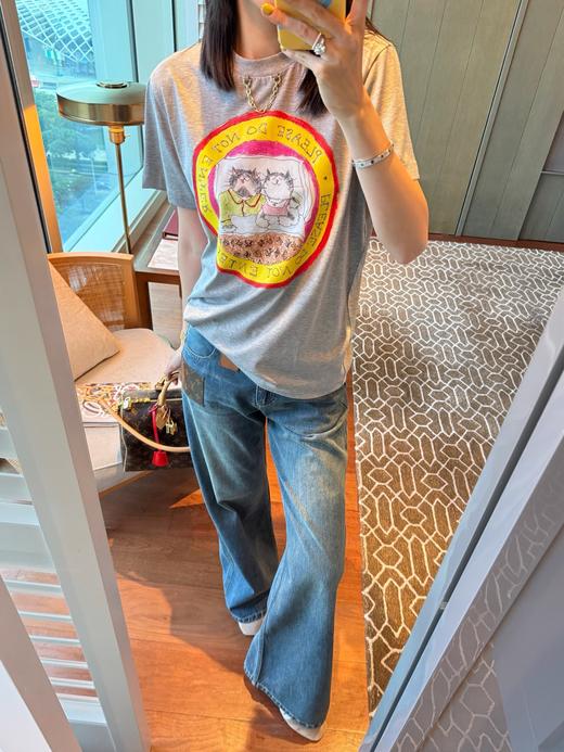 驴家 25年新品🆕✖️Grace·Coddington联名的猫猫系列 灰色猫猫印花T恤(KX*MM) 商品图2