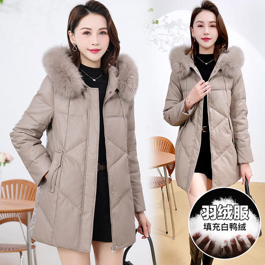 QYM 4B16加厚保暖PU皮棉服中长款时尚洋气大毛领皮棉衣外套 商品图2