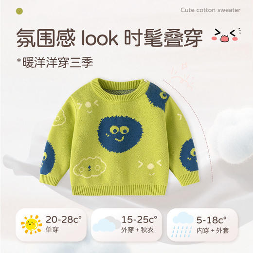 果绿表情包韩版男童毛衣针织纯棉婴儿毛衣A类秋冬款加厚儿童毛衣 商品图2