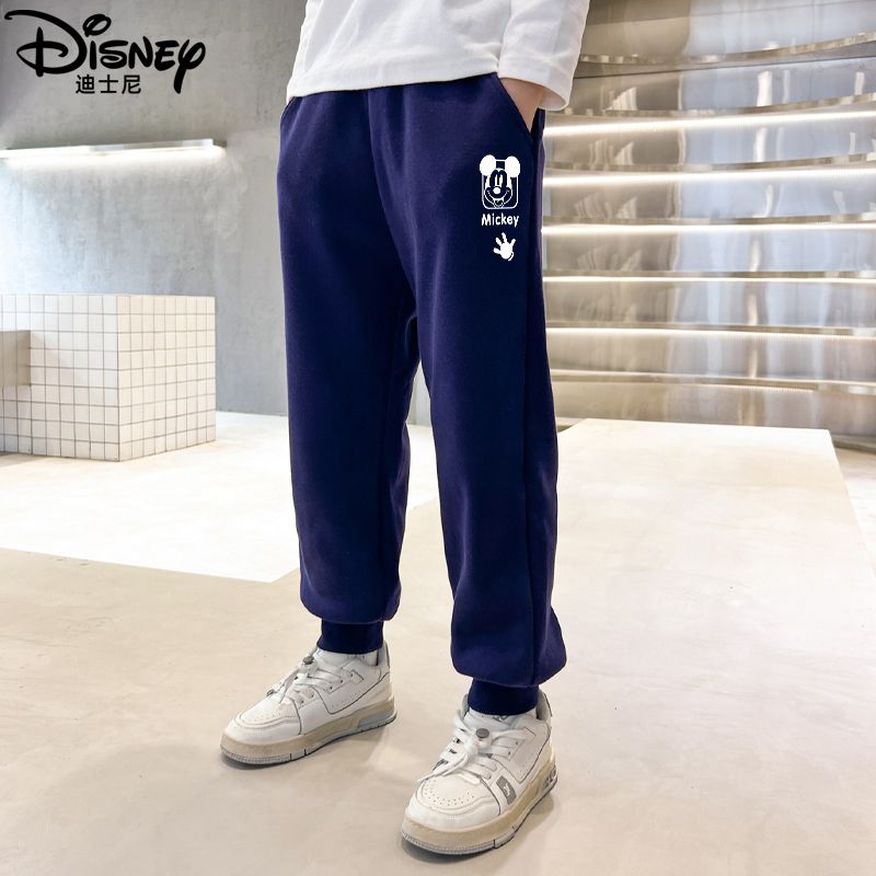 迪士尼男童裤子冬季加绒加厚洋气潮儿童秋装男运动裤一体绒冬装