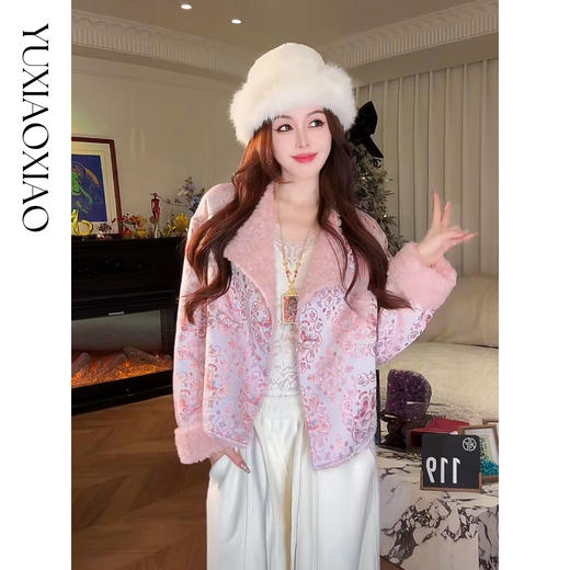 余潇潇【江南听雪】设计感100羊毛人丝提花双面穿中式斜门襟外套 商品图4