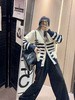赛琳V领条纹羊毛混纺针织开衫毛衣外套 商品缩略图2