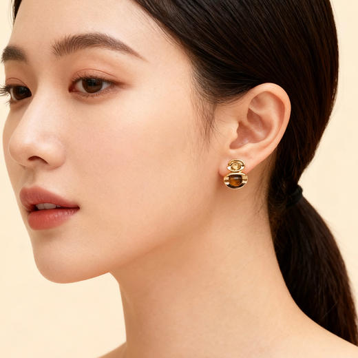 高级感虎眼石椭圆形耳钉轻奢复古风耳环-纪念日百货门店同款166994754 商品图4