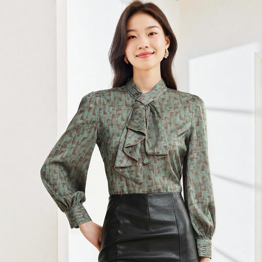 KQL B43N1991上衣飘带法式衬衫修身显瘦雪纺衫 商品图3