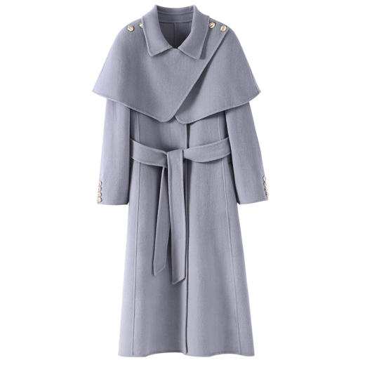 「自」全新升级【铂金会员496/天猫669/差价173】(72107)洛诗琳气质双面羊毛大衣2025秋冬赫本风披肩可拆卸中长外套 商品图2