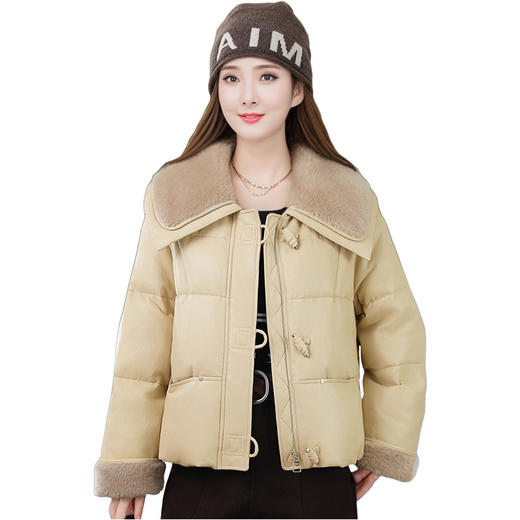 QYM BL872时尚皮衣羽绒服宽松显瘦休闲风外套 商品图4