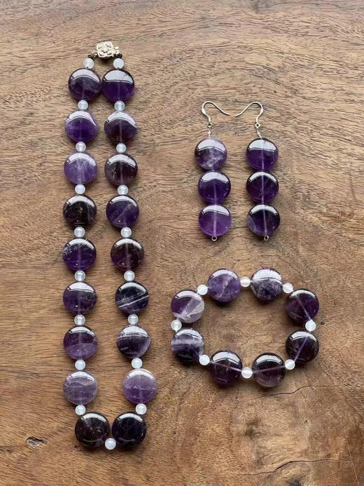 紫水晶扁圆珠首饰三件套组，顺丰包邮 商品图0