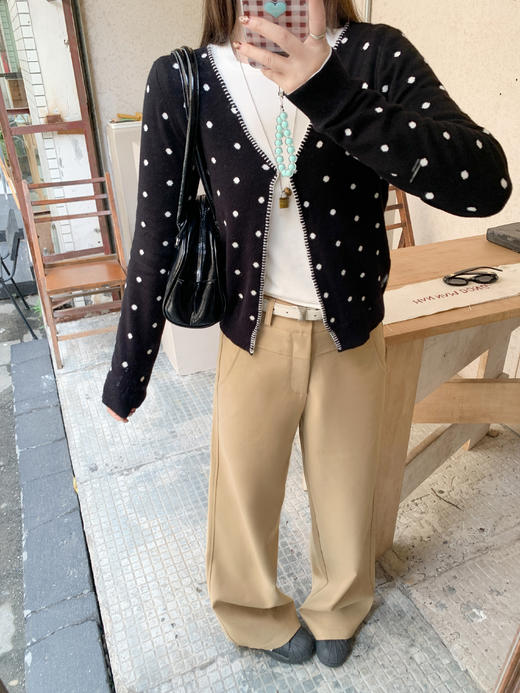 【149元任选2件】现货！黑色波点v领短款毛衣开衫 商品图7