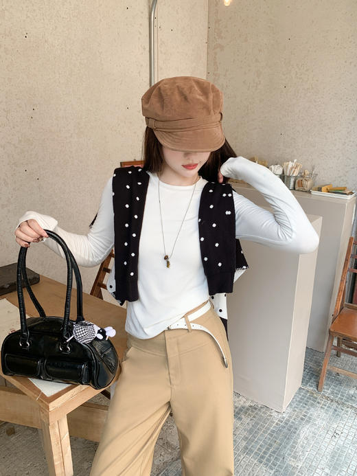 【149元任选2件】现货！黑色波点v领短款毛衣开衫 商品图13