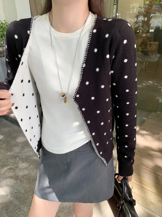 【149元任选2件】现货！黑色波点v领短款毛衣开衫 商品图14