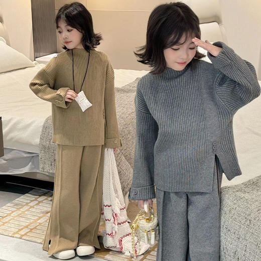 秋冬潮流休闲亲子装套装 大童连帽卫衣/毛线衣两件套 商品图7