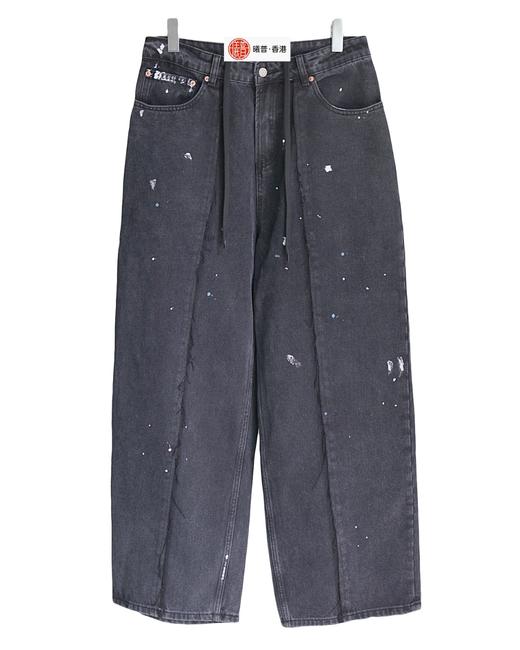 中性款泼墨做旧阔腿牛仔裤长裤 鹿晗同款hu016 商品图0