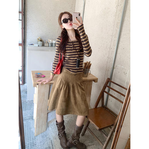 <曾小咸推荐>条纹亨利领T恤半身裙 商品图4