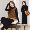 新中式加棉圆领雪尼尔提花拼接，毛毛马甲款两件套连衣裙HR-YBER621 商品缩略图1