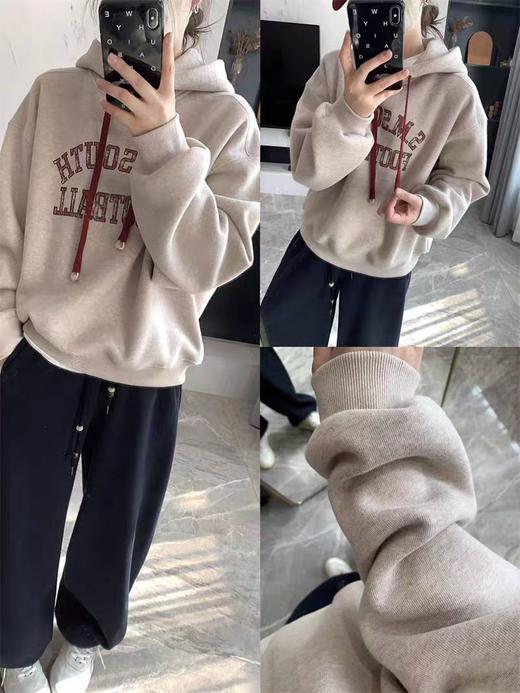 美式复古字母奥利绒数码印做旧连帽显瘦长袖卫衣 商品图5