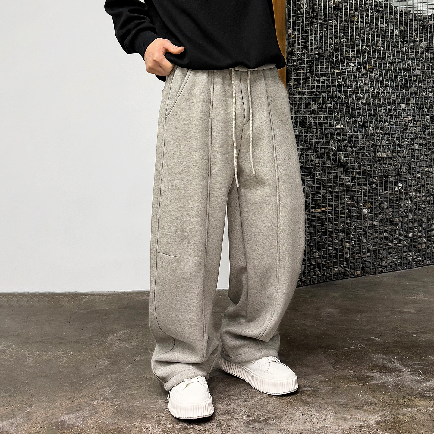 徐太浪【松紧腰系绳 缉明线】阔腿休闲裤男秋冬宽松直筒通勤裤子