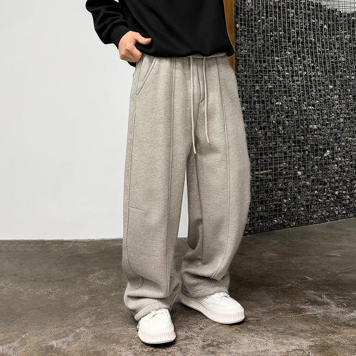 徐太浪【松紧腰系绳 缉明线】阔腿休闲裤男秋冬宽松直筒通勤裤子 商品图0