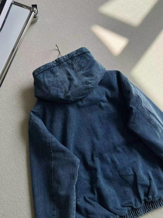 D110934新款贴布徽标字母水洗蓝男女情侣款牛仔连帽棉服 商品图9