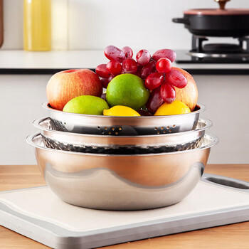 美厨（MAXCOOK）不锈钢盆三件套 洗菜篮和面盆调料盆米筛味斗和面淘米洗菜 MCM-3 /厨具 /厨房储物 /料理盆 商品图6