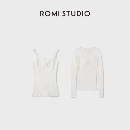 ROMI STUDIO“轻薄无物”16针缝合V领花边网面长袖/吊带RWCAS66139 商品图0