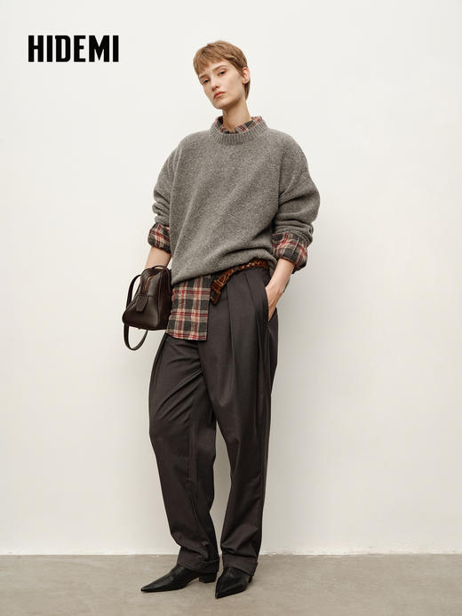 HIDEMI大秀款中高腰双褶立裁超显瘦款时装锥形裤卷边萝卜西裤长裤 商品图9