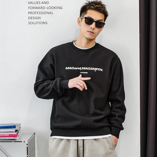 徐太浪【帅气百搭 字母印花】加绒卫衣男秋冬休闲通勤打底衫上衣 商品图0