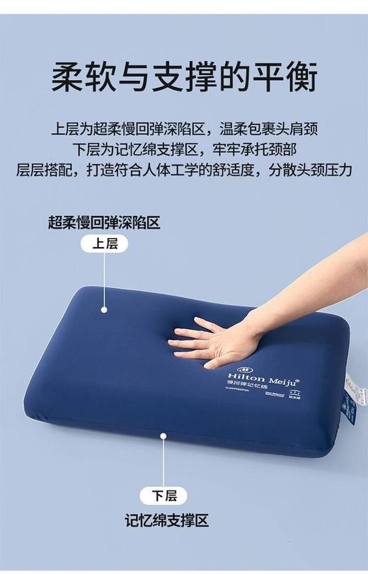 【89.9元/2个 星级酒店同款 享“0压深睡”体验】HILTON MEIJU 慢回弹A类记忆枕 蓝/灰2色可选 商品图4