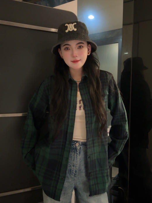 字母刺绣格子衬衫百搭宽松休闲风刺绣设计（波哥蕾姐上身M） 商品图1