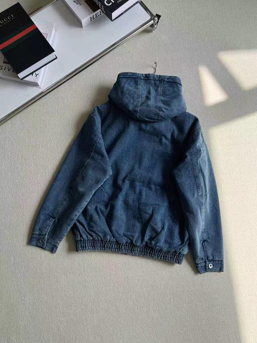 D110934新款贴布徽标字母水洗蓝男女情侣款牛仔连帽棉服 商品图6