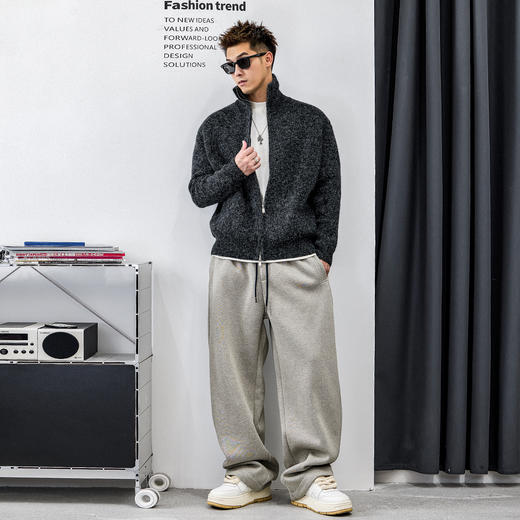 徐太浪【双拉链设计 毛绒感】开衫毛衣男冬季男装休闲针织衫外套 商品图3
