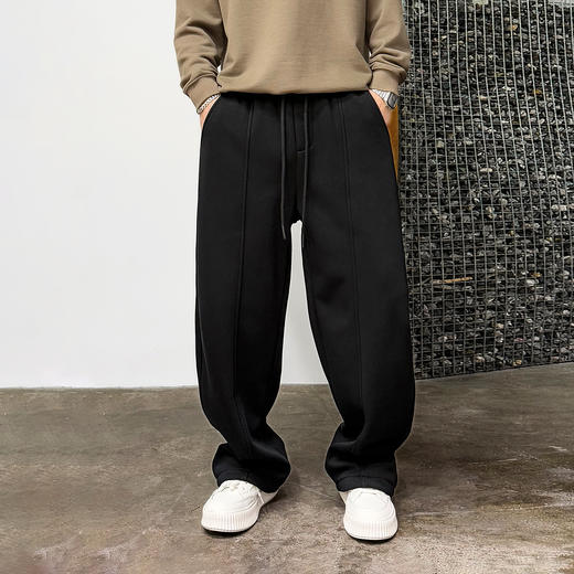 徐太浪【松紧腰系绳 缉明线】阔腿休闲裤男秋冬宽松直筒通勤裤子 商品图1