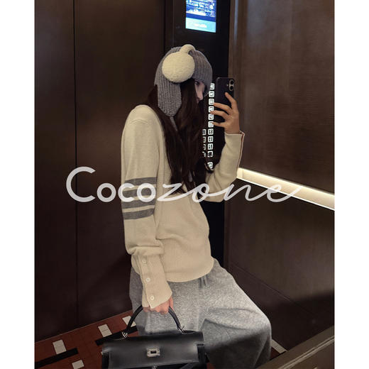 COCO ZONE 刘一一“白羊”100绵羊毛撞色条纹毛织上衣 CD2A2897 商品图0