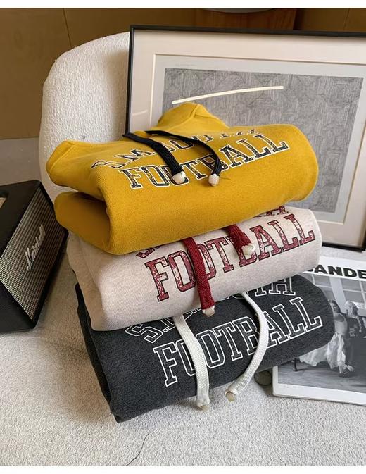 美式复古字母奥利绒数码印做旧连帽显瘦长袖卫衣 商品图14