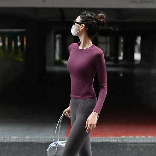 Beemen秋冬新款瑜伽服透气肌理长袖 瑜伽普拉提训练健身服 商品图2
