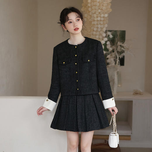 奢姿大码女装小香风套装秋冬胖妹妹时尚通勤短款西装外套半裙套装9954953885 商品图2