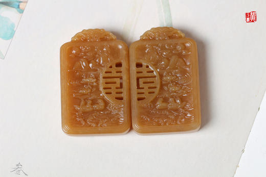 和田糖玉【龙凤】对牌吊坠 商品图4