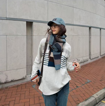 ROMI STUDIO“美式街头”色织定染竹节棉撞色做旧印花T恤RWCASY6440