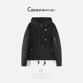 COCO ZONE 刘一一 “花纱大衣”绵羊毛混纺连帽口袋外套 CD2A2412