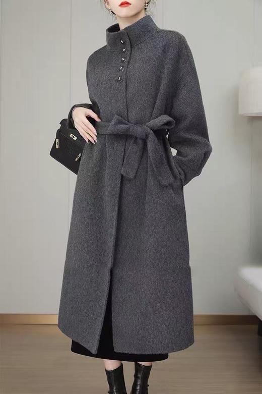 【轻奢双面尼】2506 （绵羊毛➕山羊绒）高级感灰色立领双面尼大衣-喜出 商品图0