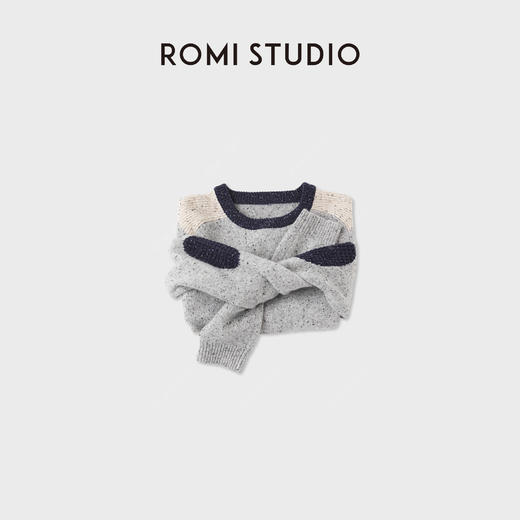 ROMI STUDIO“自在松弛 ”粗针羊毛圆领撞色休闲套头毛衣RWCASZ5668 商品图2
