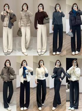 710g显瘦王报恩西裤秋冬加厚醋酸羊毛气质通勤窄阔腿裤