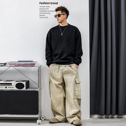 徐太浪【帅气休闲风】纯棉黑色卫衣男秋冬款内搭打底衫上衣 商品图3